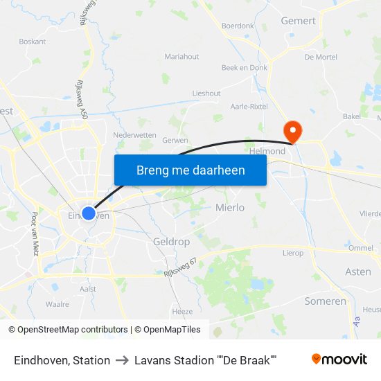 Eindhoven, Station to Lavans Stadion ""De Braak"" map