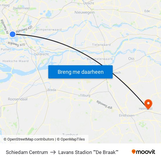 Schiedam Centrum to Lavans Stadion ""De Braak"" map