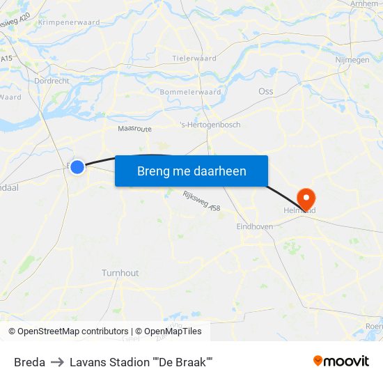 Breda to Lavans Stadion ""De Braak"" map