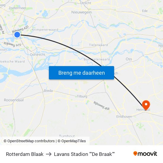 Rotterdam Blaak to Lavans Stadion ""De Braak"" map
