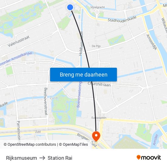 Rijksmuseum to Station Rai map