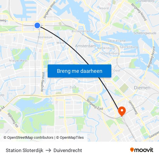 Station Sloterdijk to Duivendrecht map