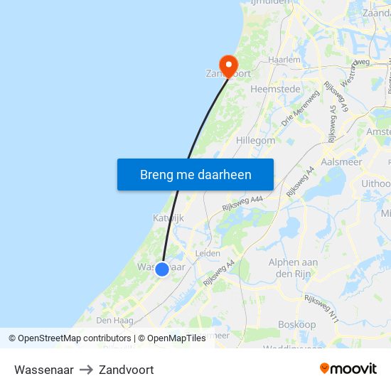 Wassenaar to Zandvoort map