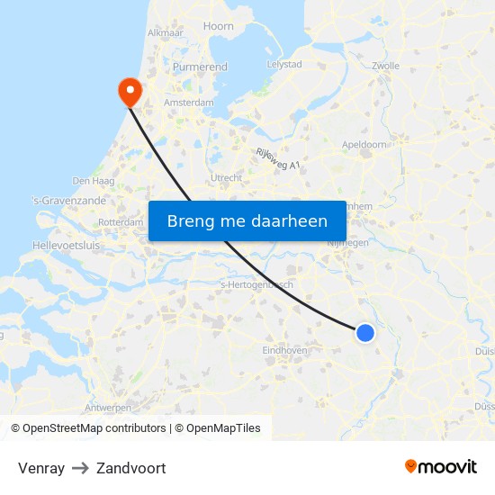 Venray to Zandvoort map