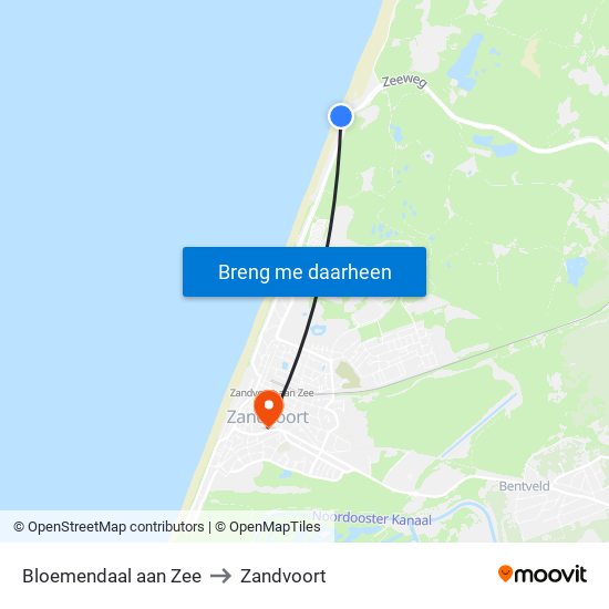 Bloemendaal aan Zee to Zandvoort map