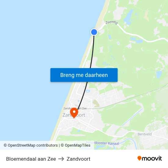 Bloemendaal aan Zee to Zandvoort map