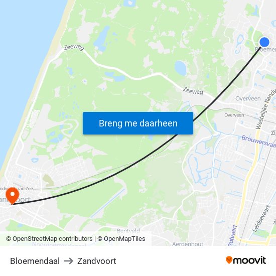 Bloemendaal to Zandvoort map