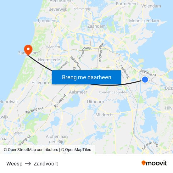 Weesp to Zandvoort map