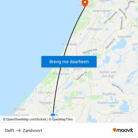 Delft to Zandvoort map