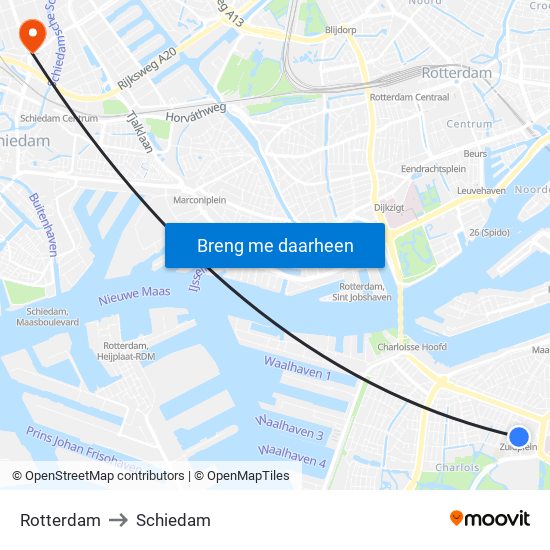 Rotterdam to Schiedam map