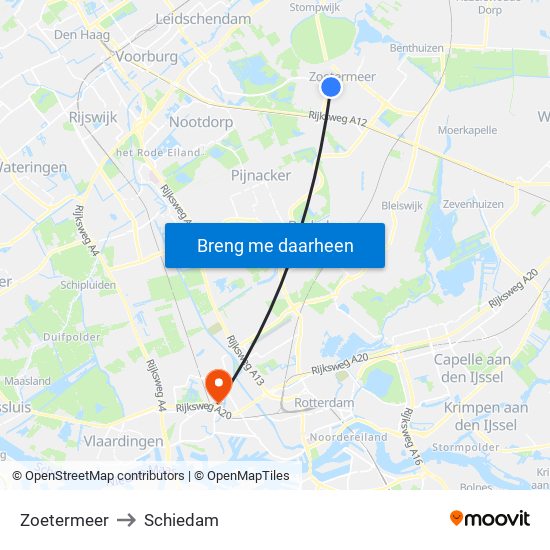 Zoetermeer to Schiedam map