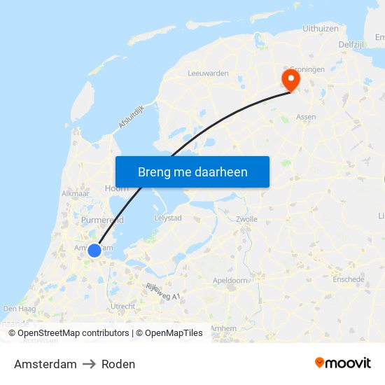 Amsterdam to Roden map