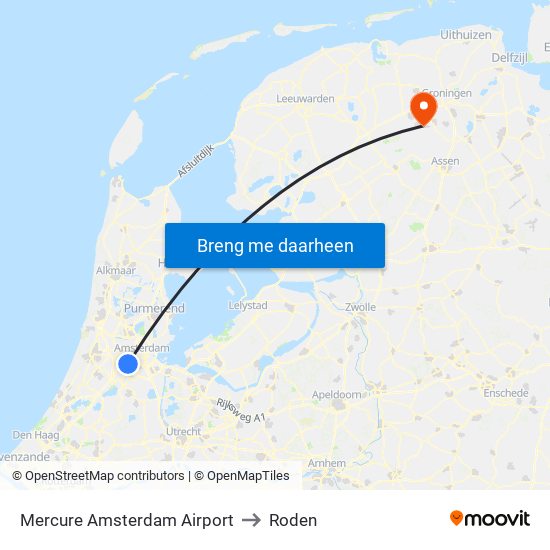 Mercure Amsterdam Airport to Roden map