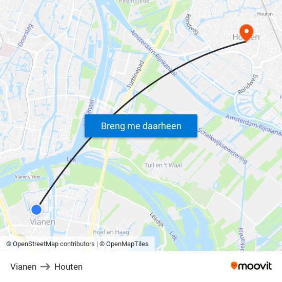 Vianen to Houten map