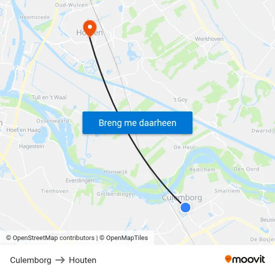 Culemborg to Houten map