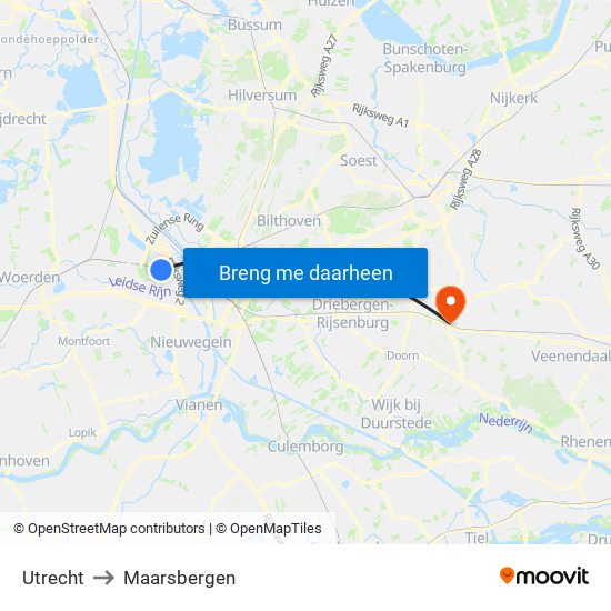 Utrecht to Maarsbergen map