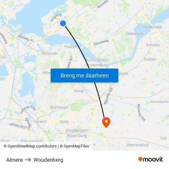 Almere to Woudenberg map