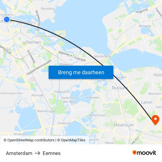 Amsterdam to Eemnes map