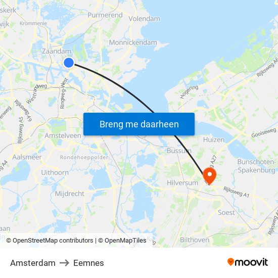 Amsterdam to Eemnes map