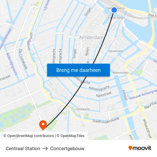 Centraal Station to Concertgebouw map