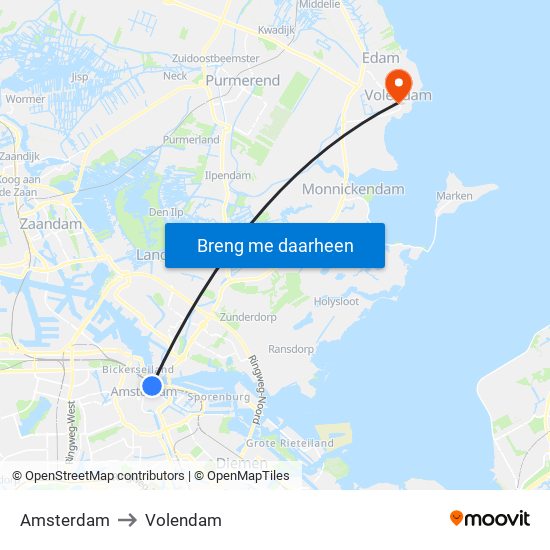 Amsterdam to Volendam map