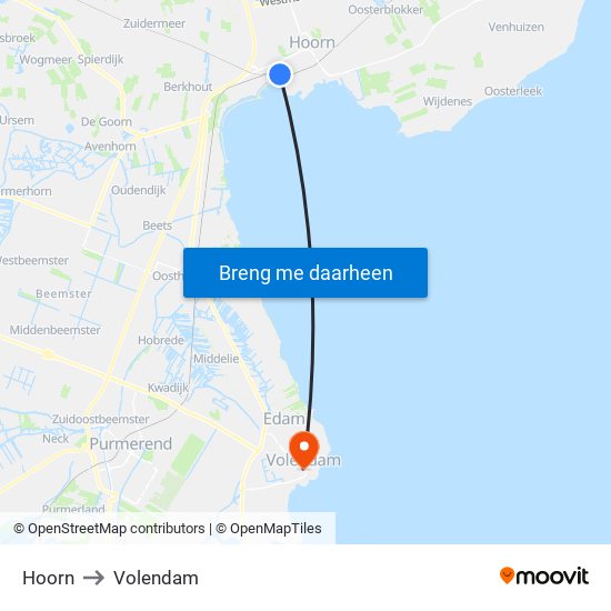 Hoorn to Volendam map