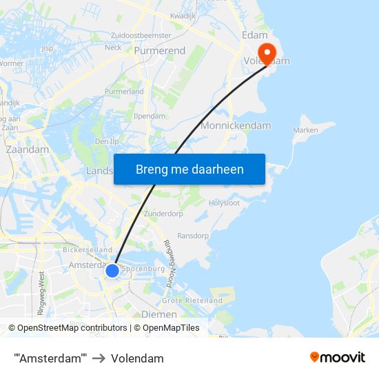 ""Amsterdam"" to Volendam map