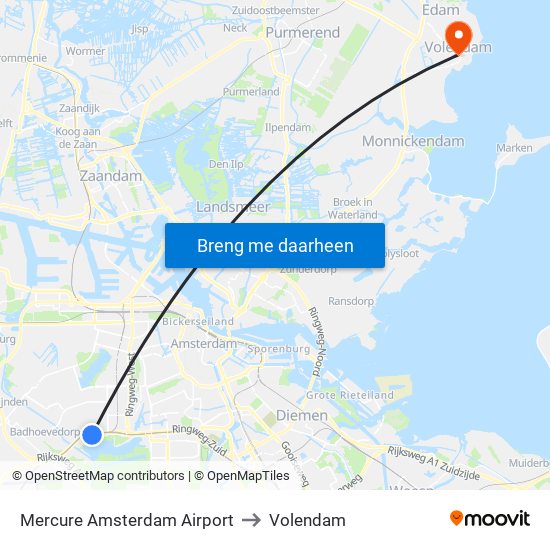 Mercure Amsterdam Airport to Volendam map