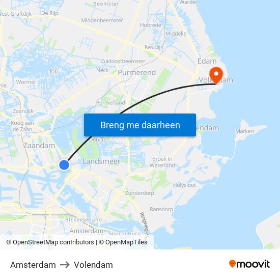 Amsterdam to Volendam map