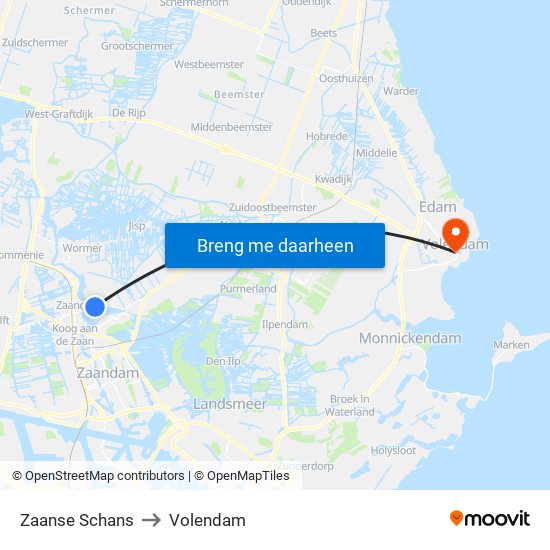 Zaanse Schans to Volendam map