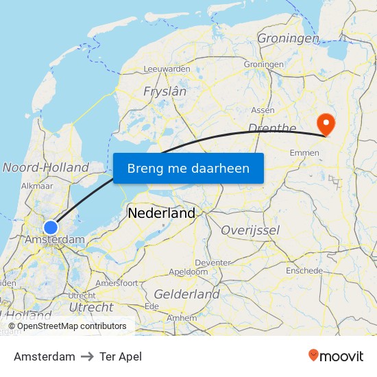 Amsterdam to Ter Apel map