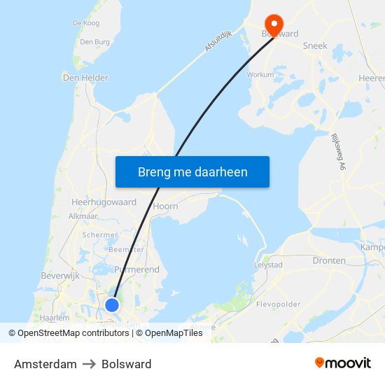 Amsterdam to Bolsward map