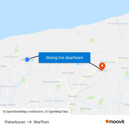 Pieterburen to Warffum map