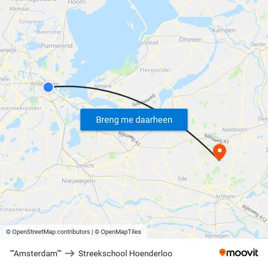 ""Amsterdam"" to Streekschool Hoenderloo map