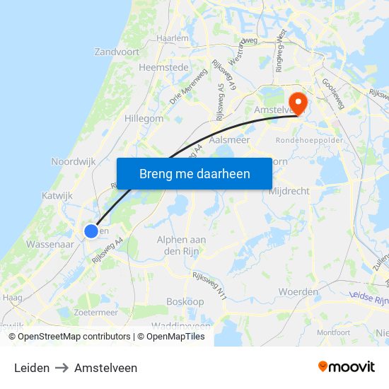 Leiden to Amstelveen map
