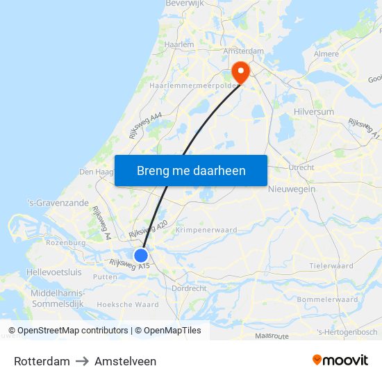 Rotterdam to Amstelveen map