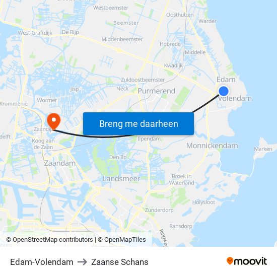 Edam-Volendam to Zaanse Schans map