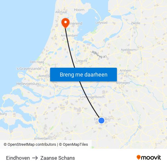 Eindhoven to Zaanse Schans map