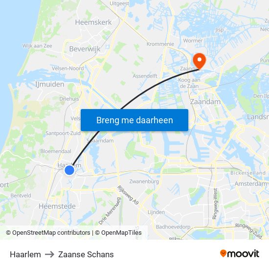 Haarlem to Zaanse Schans map