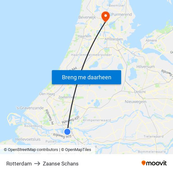 Rotterdam to Zaanse Schans map