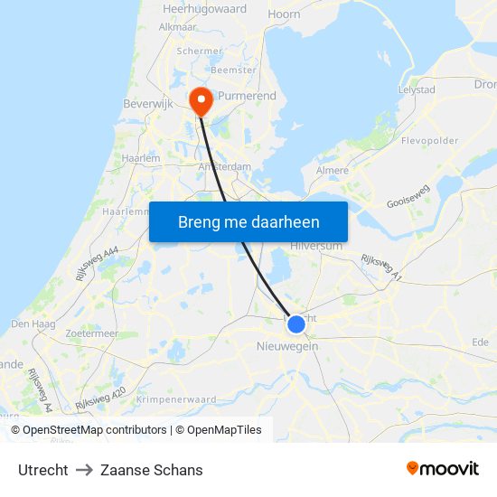 Utrecht to Zaanse Schans map