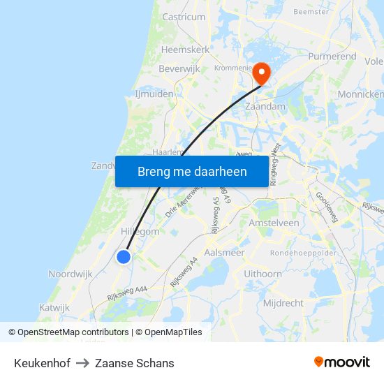 Keukenhof to Zaanse Schans map