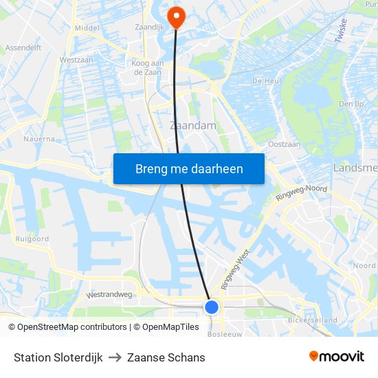 Station Sloterdijk to Zaanse Schans map
