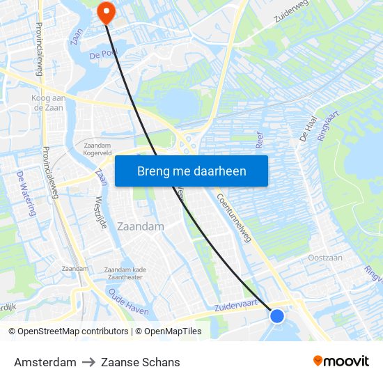 Amsterdam to Zaanse Schans map