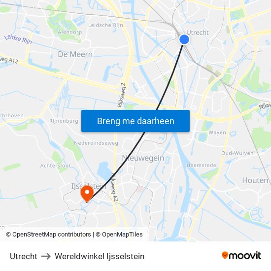 Utrecht to Wereldwinkel Ijsselstein map