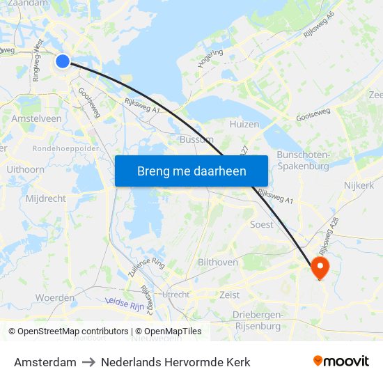 Amsterdam to Nederlands Hervormde Kerk map