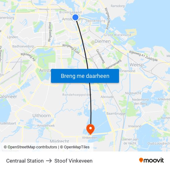 Centraal Station to Stoof Vinkeveen map