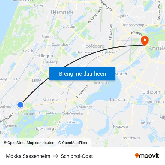 Mokka Sassenheim (Supervlaai Sassenheim) to Schiphol-Oost map