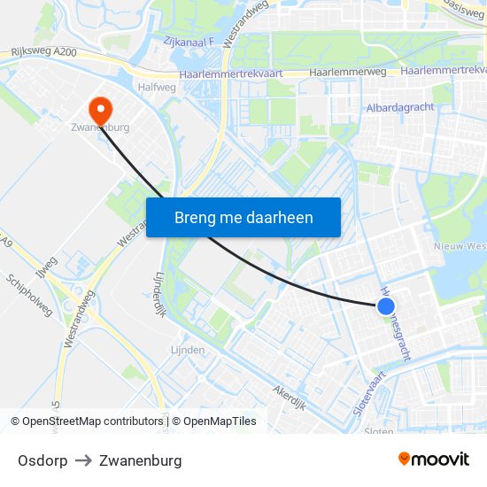 Osdorp to Zwanenburg map