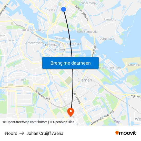 Noord to Johan Cruijff Arena map